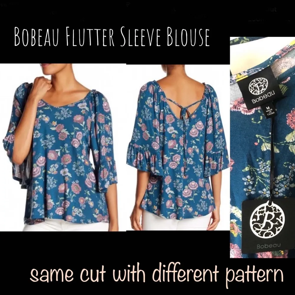 Bobeau V Neck Floral Flutter Sleeve Blouse - Image 7