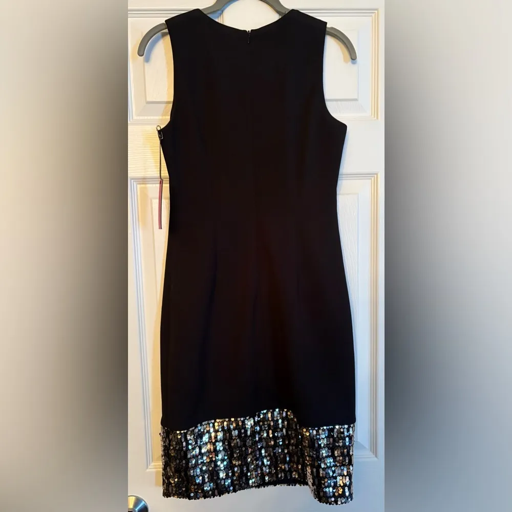 NWT Vince Camuto Elegant BLACK V-Neck Sequin Hem Sheath Dress, Size 2 - Image 5