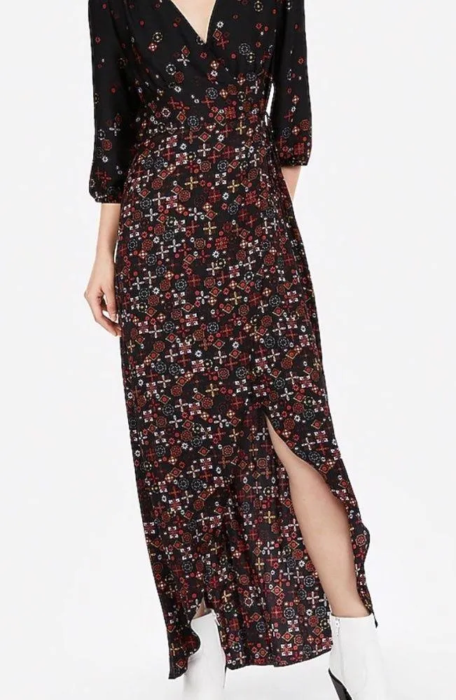 Express Women’s Floral Maxi Dress Striking High Low Surplice Faux Wrap V-Neck - Image 5