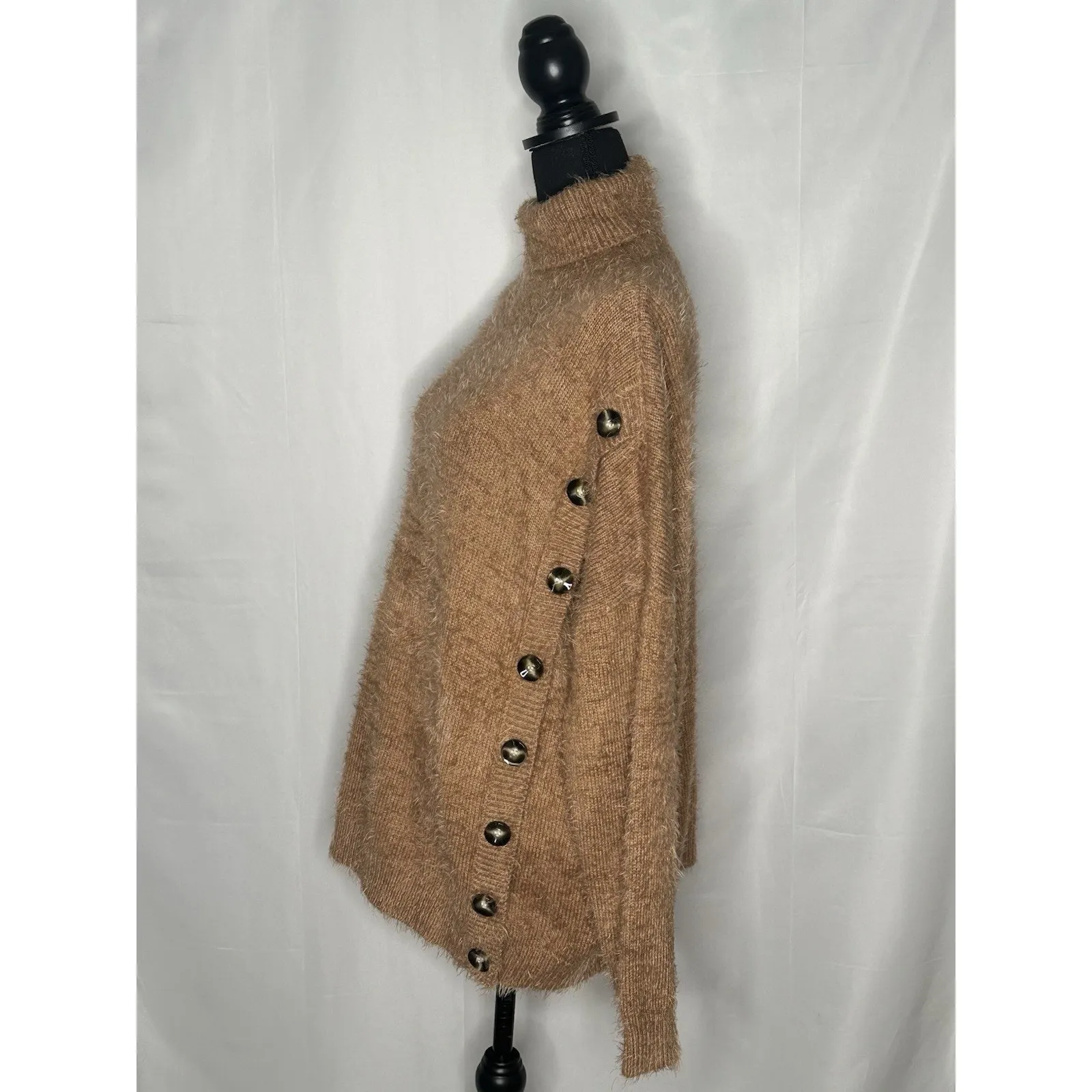 Pol Women's Tan Fuzzy Turtleneck Sweater Size Large - Image 3