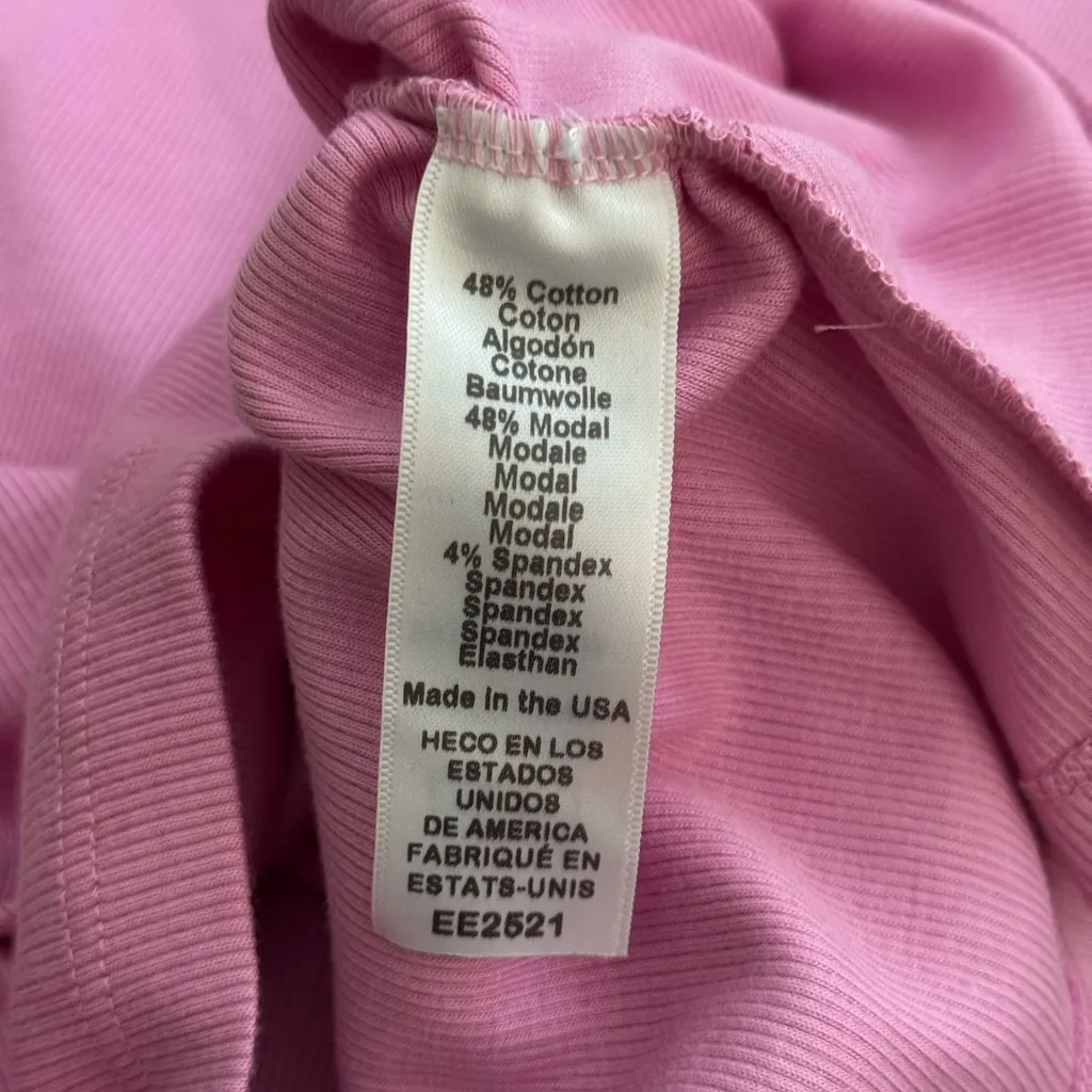 Michael Stars Amara Ribbed Power Shoulder Mock Neck Tee | Bubblegum Pink | M - Image 6