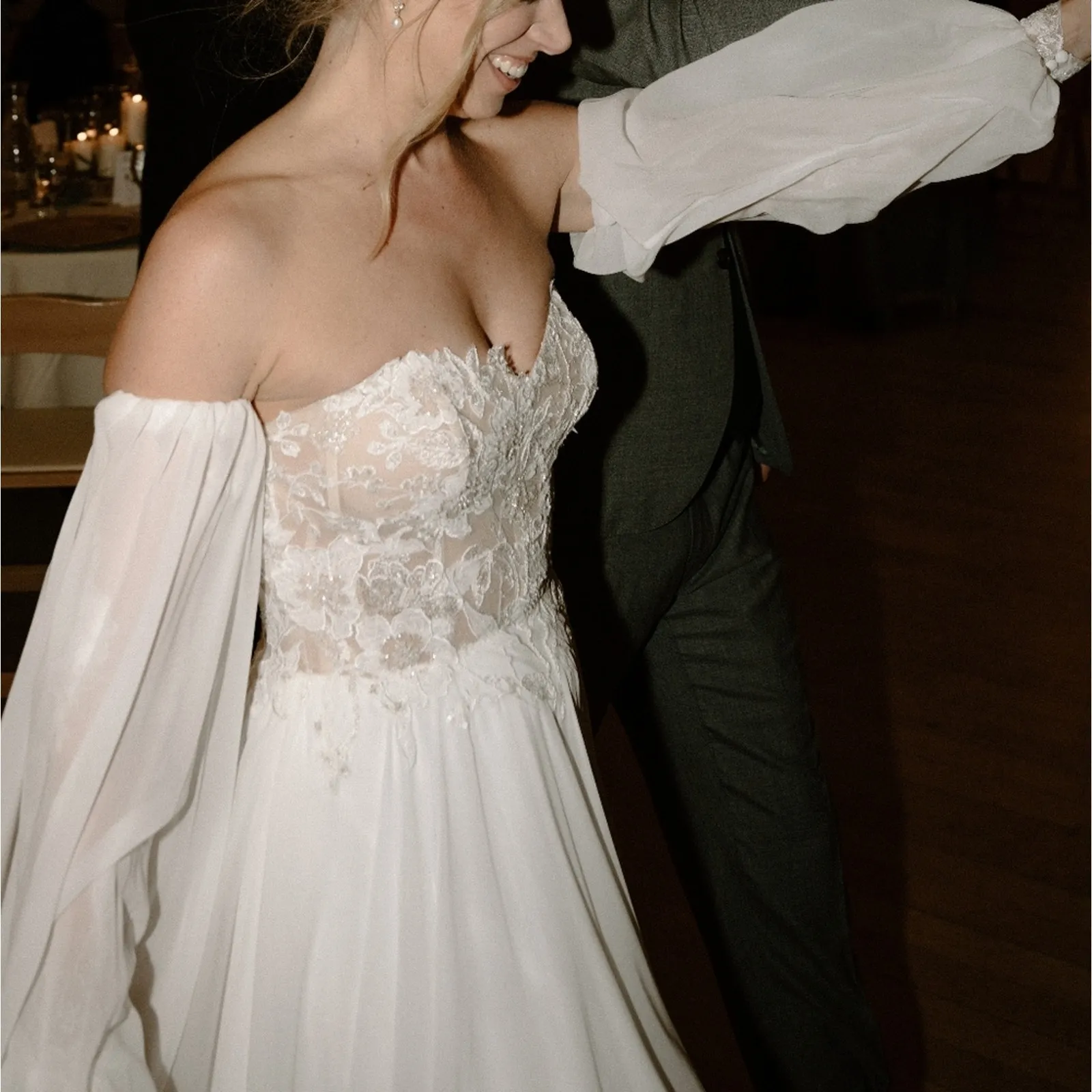 Lillian West Wedding Dress Gown‎ Off the Shoulder Style 66228 Slit Ethereal Boho White Size 2 - Image 7