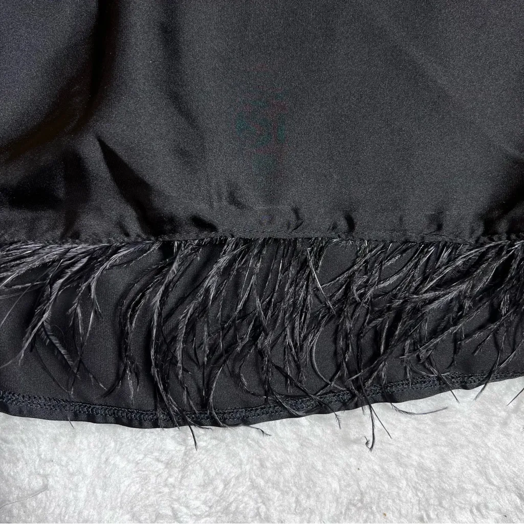 Zara Black Satin Feather Trim Tank Top - Image 3