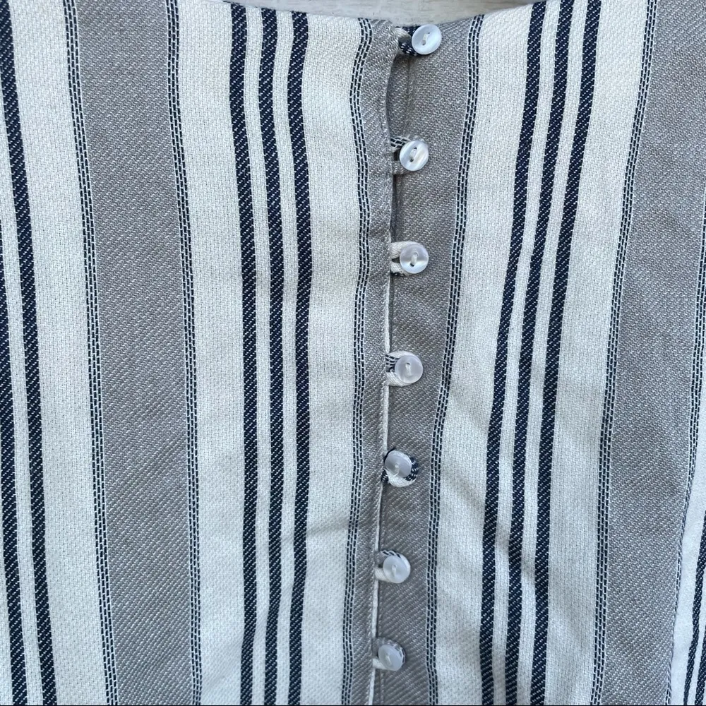 ASOS Women’s Dress Beige Blue Stripe Woven Button Back Farmhouse 6 - Image 9