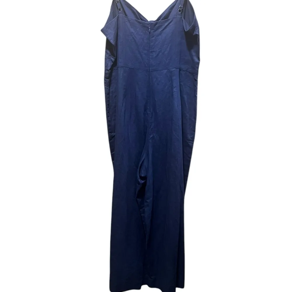 J. Crew Wide Leg Front Tie Linen Blue Jumpsuit Size 12 - Image 9
