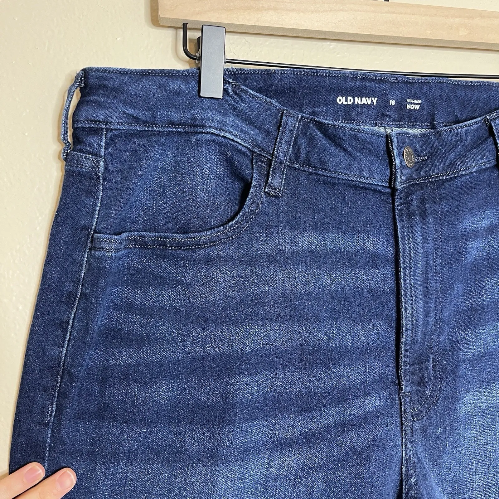 Old Navy High Rise Wow Jean Denim Shorts 18 Cuffed Dark Classic Long 8" Stretch - Image 2