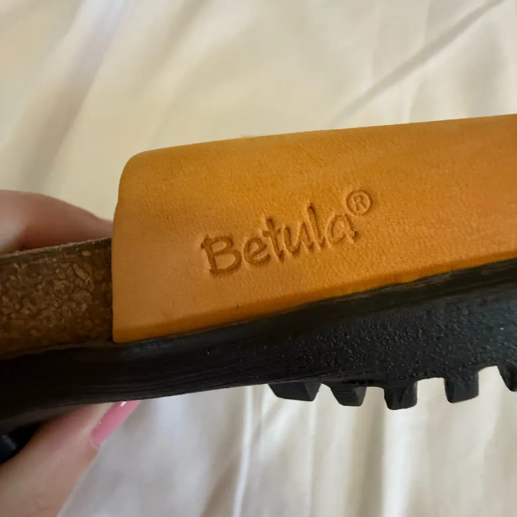 Betula by Birkenstock Reggae Beige Brown Slide Leather Sandals 38 - Image 6