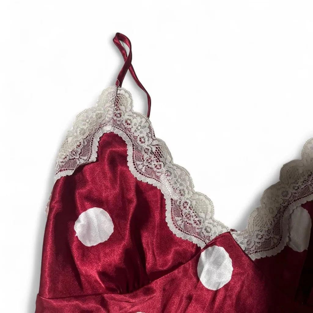 Red Polka Dot Lace Trim Camisole Size L - Image 2