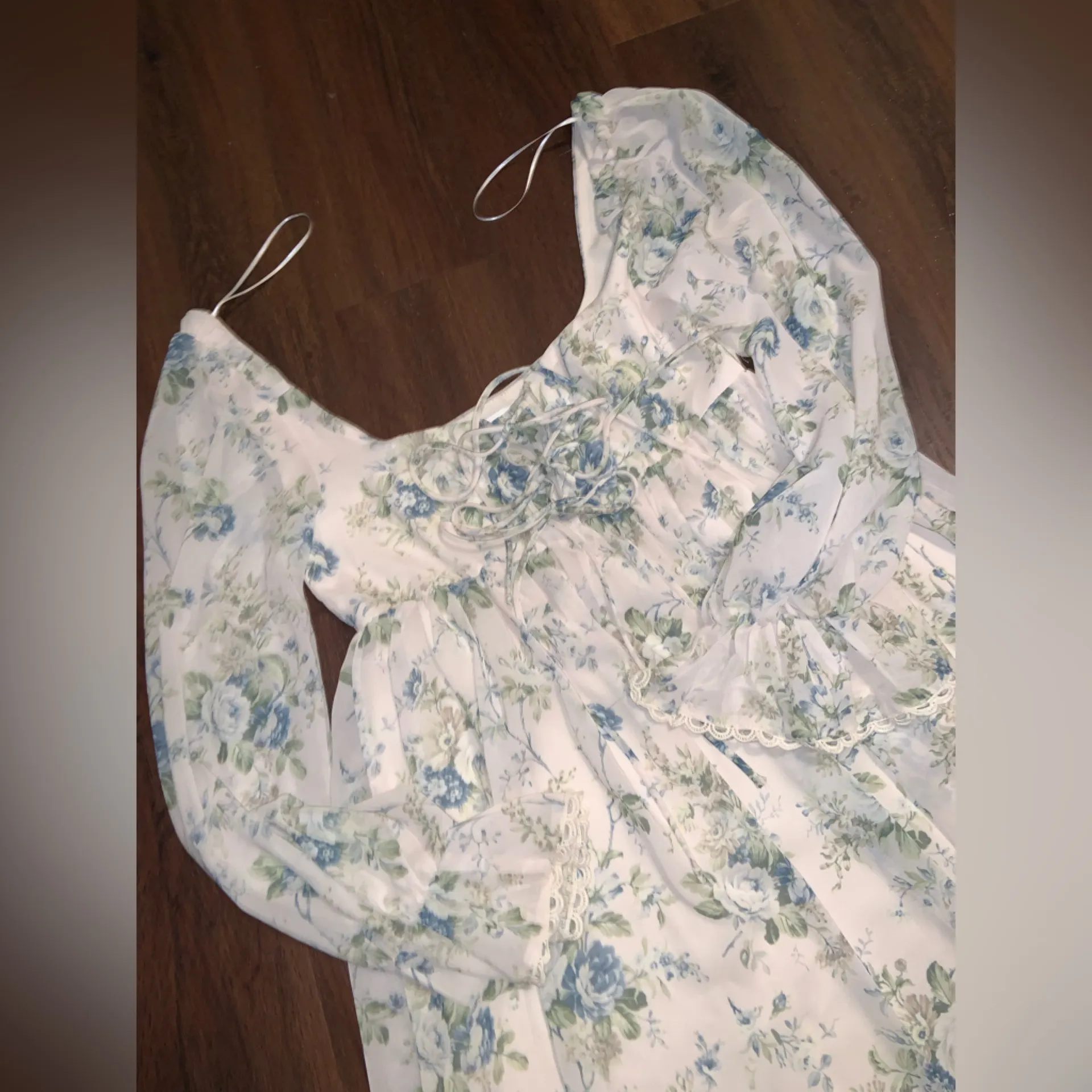 ALTARD STATE Fern Ivory Blue Floral Mini Babydoll Dress NWT $98 cottage fall - Image 7