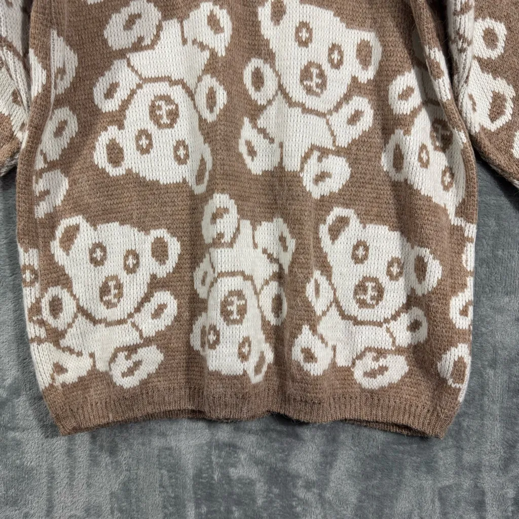 Vintage Needles & Yarn Teddy Bear Fluffy Knit Sweater Brown Size L - Image 11