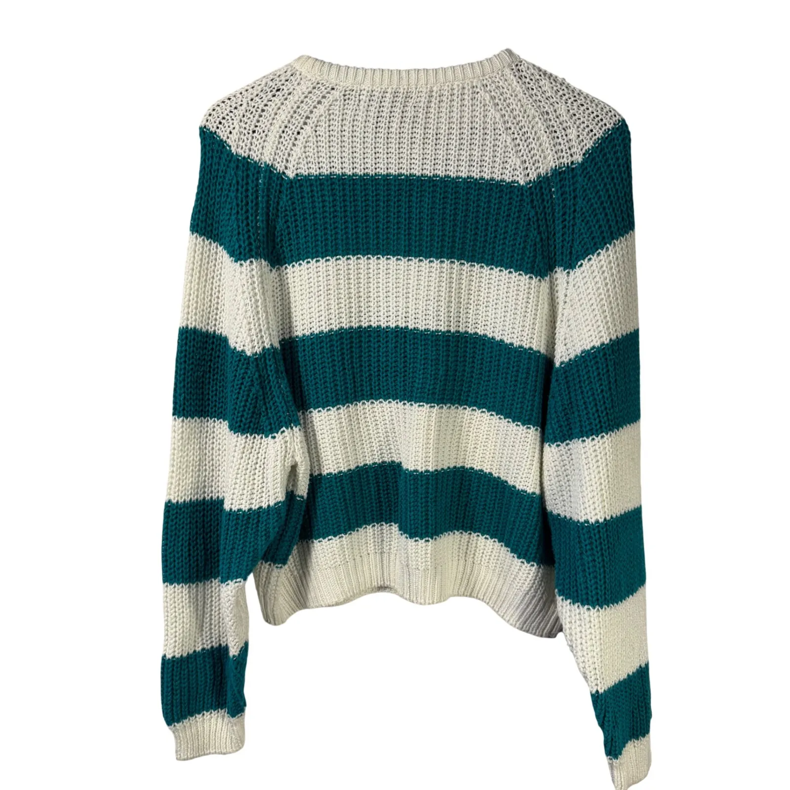 Vintage L'SimSBURY Striped Chunky Knit Sweater M Green Teal White Cotton Blend Size M - Image 10