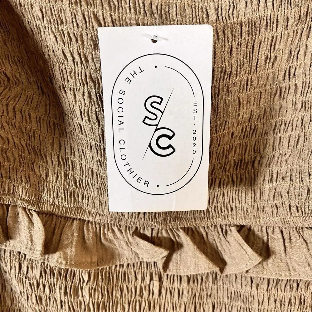 Mustard Seed  NWT Woman L Boho Ruffled Smocking Crop Top Rust Fall Balloon Sleeve - Image 14