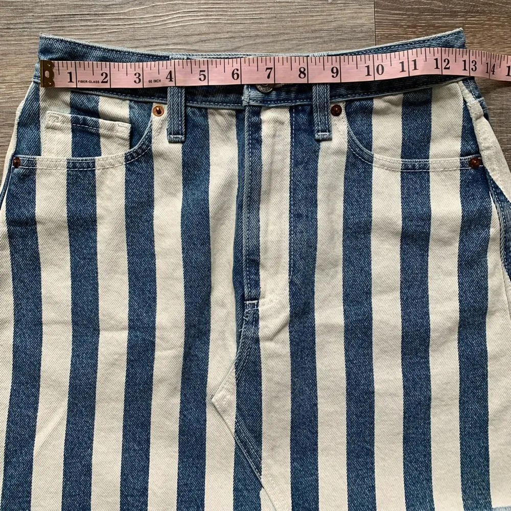 Abercrombie & Fitch Denim & White Striped Natural Rise Raw Hem Mini Skirt 26 2 - Image 4