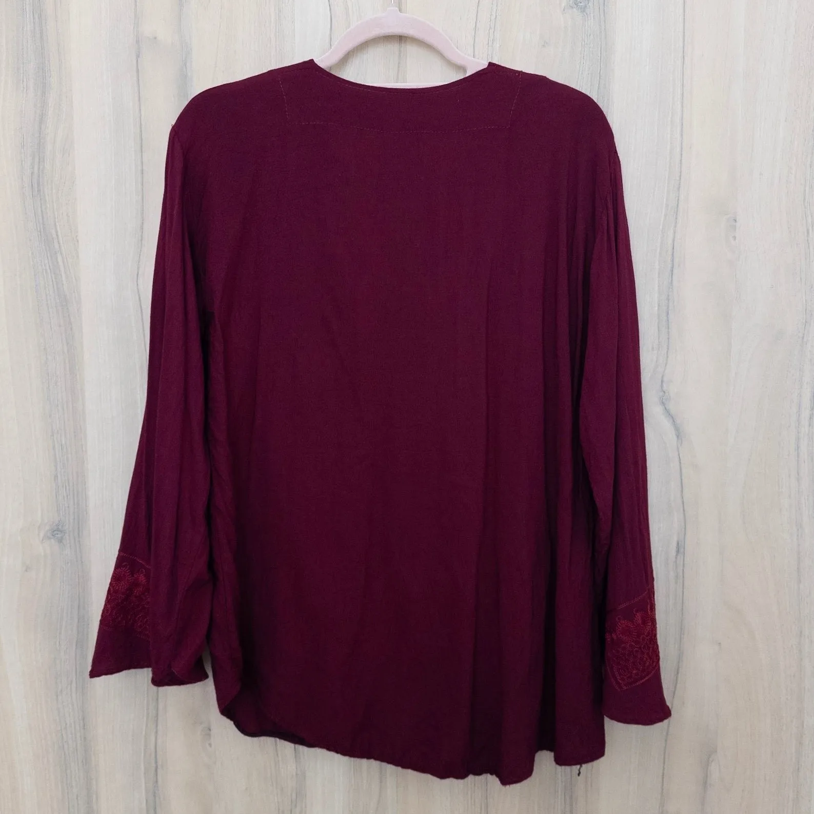 Womens Embroidered Boho Blouse Size M/L Burgundy Long Sleeve Flowy Festival Red Size M - Image 5