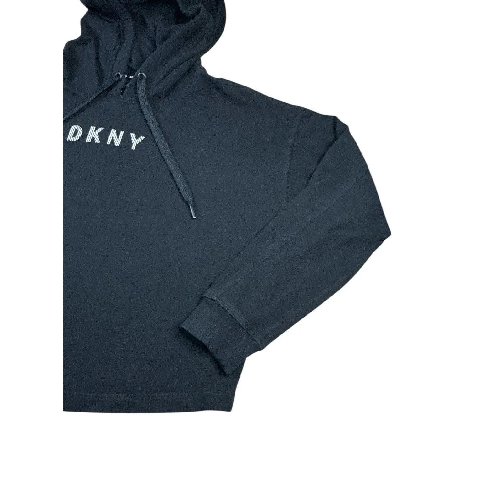 DKNY Sport Cropped Hoodie Pullover Swearshirt Black Medium Activewear  Loungwear - Image 3