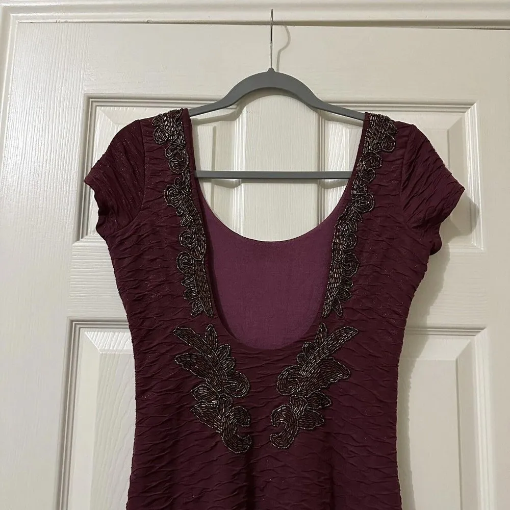 Women’s Free People Beaded Burgundy Mini Bodycon Dress Sz XS Extra Small - Image 4
