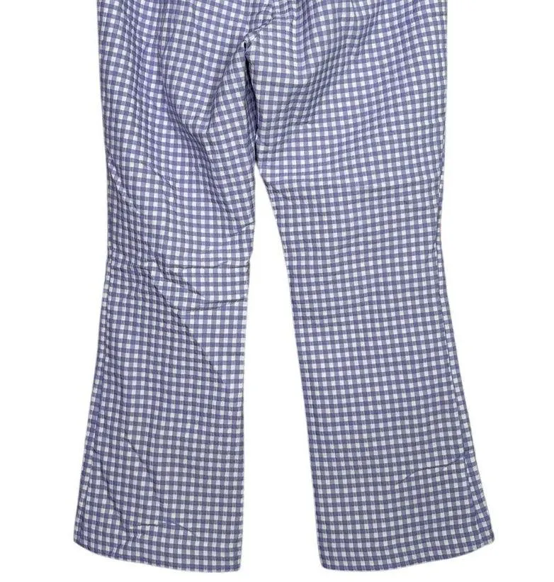 Zara Checkered High Rise Straight Leg Stretch Ankle Dress Pants L Purple White - Image 6