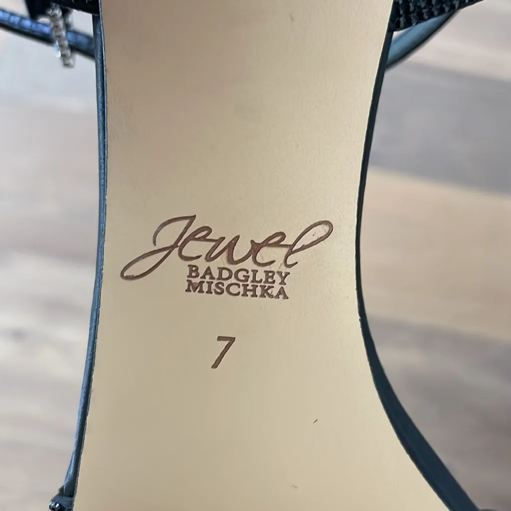 Jewel Badgley Mischka Omari Il Evening Sandals Black Satin & Rhinestones Size 7 - Image 12