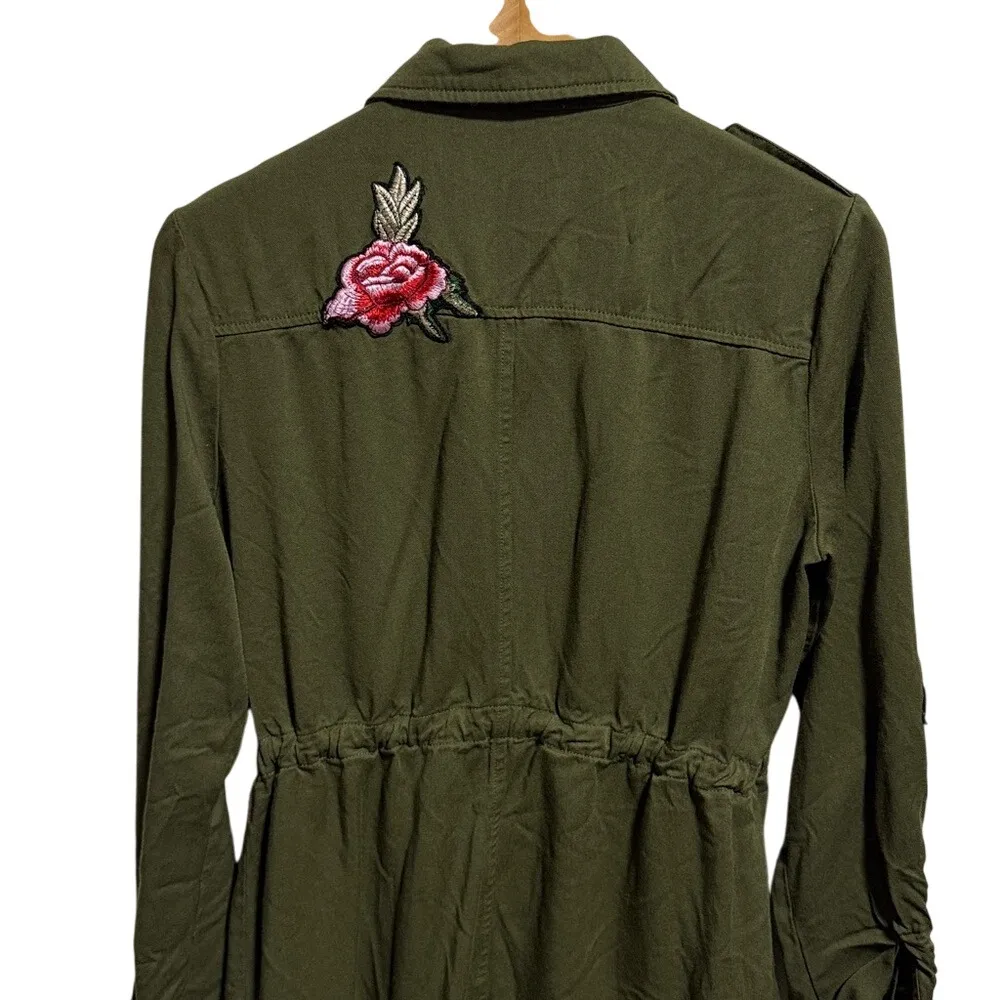Charlotte Russe utility jacket olive green boho floral‎ embroidery women's Small - Image 10