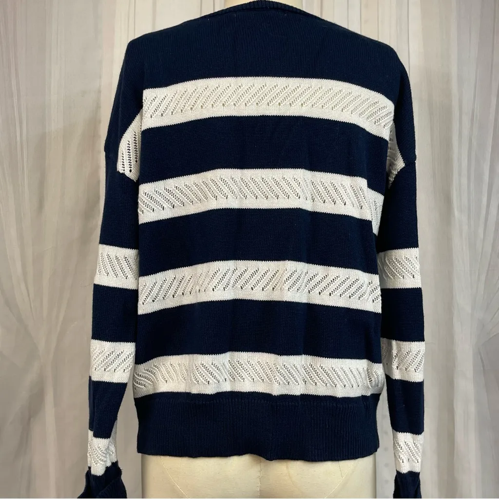 Belldini Navy and Cream Sweater with Gold Buttons Blue Size M - Image 5