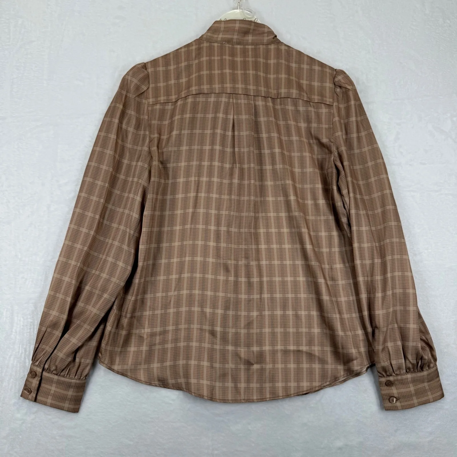 Mare Mare Anthropologie Plaid Bow Tie Neck Long Sleeve Button Down Shirt Size S Brown - Image 7