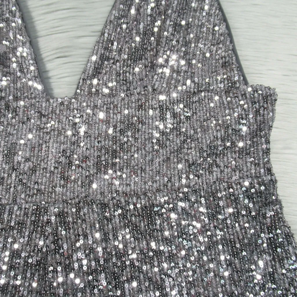 CAMILA COELHO Fabiolah Silver Sequin Wide-Leg Jumpsuit Women’s Size XL - Image 10