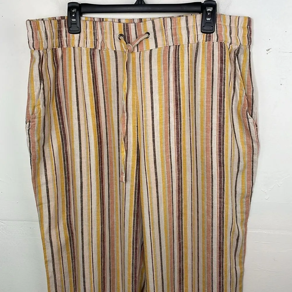 D&Co Naturals Linen blend pull on pants multicolor Striped Pants size Large Yellow - Image 2