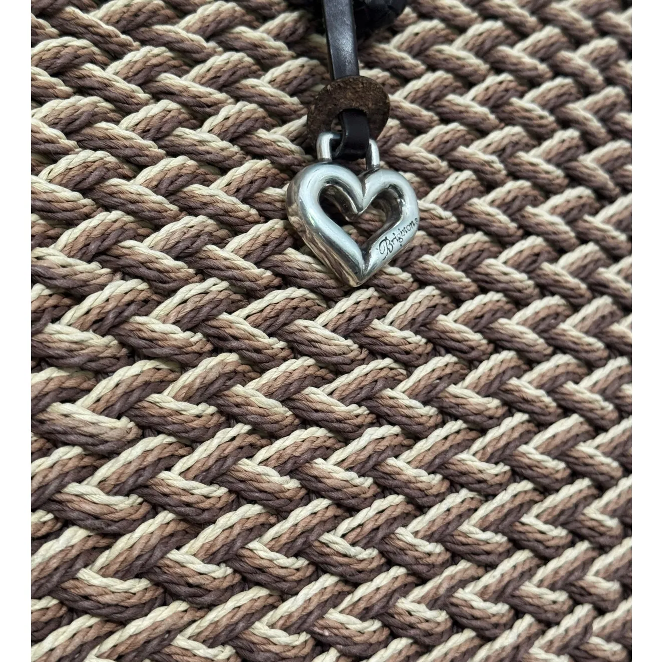 Brighton  Raffia Woven Brown Leather Top Handle Bag with Charms - Image 8