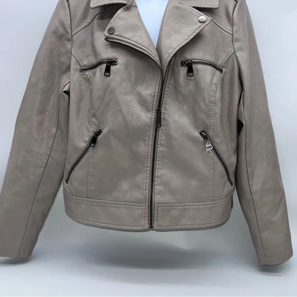 Bernardo Beige Vegan Leather Tan Zippered Front Moto Jacket-Size L - Image 6