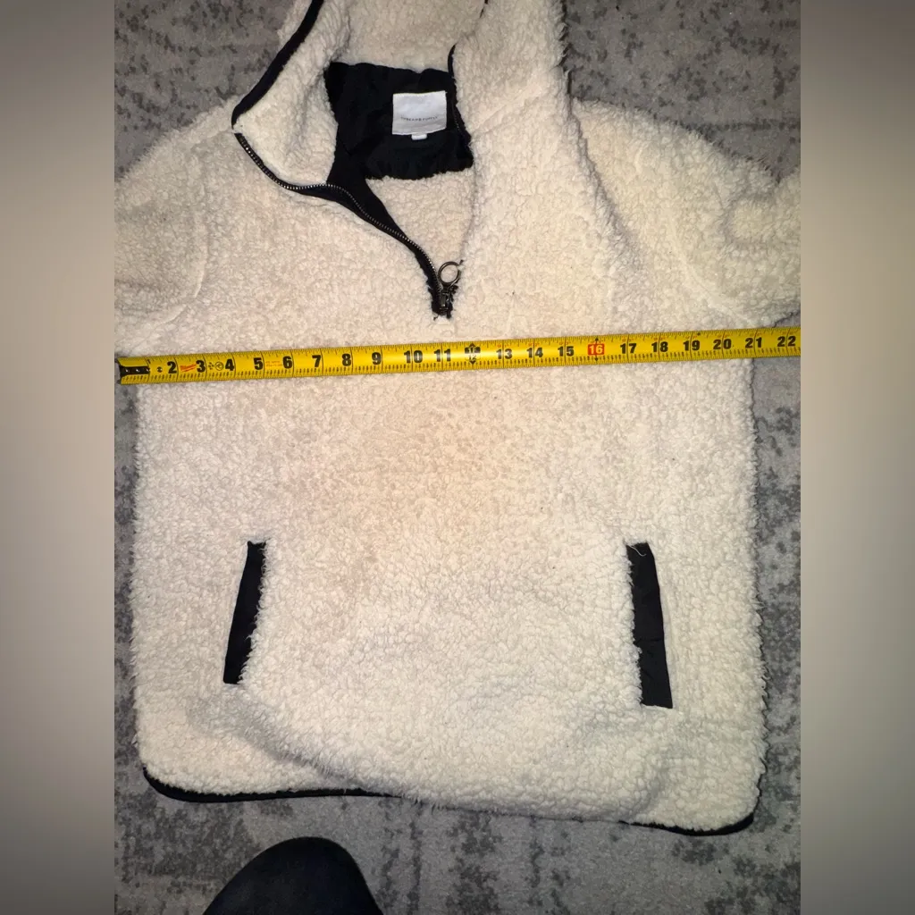 Thread & Supply Wubby Sherpa Quarter Zip Womens Pullover Ivory Black Trim MEDIUM - Image 7