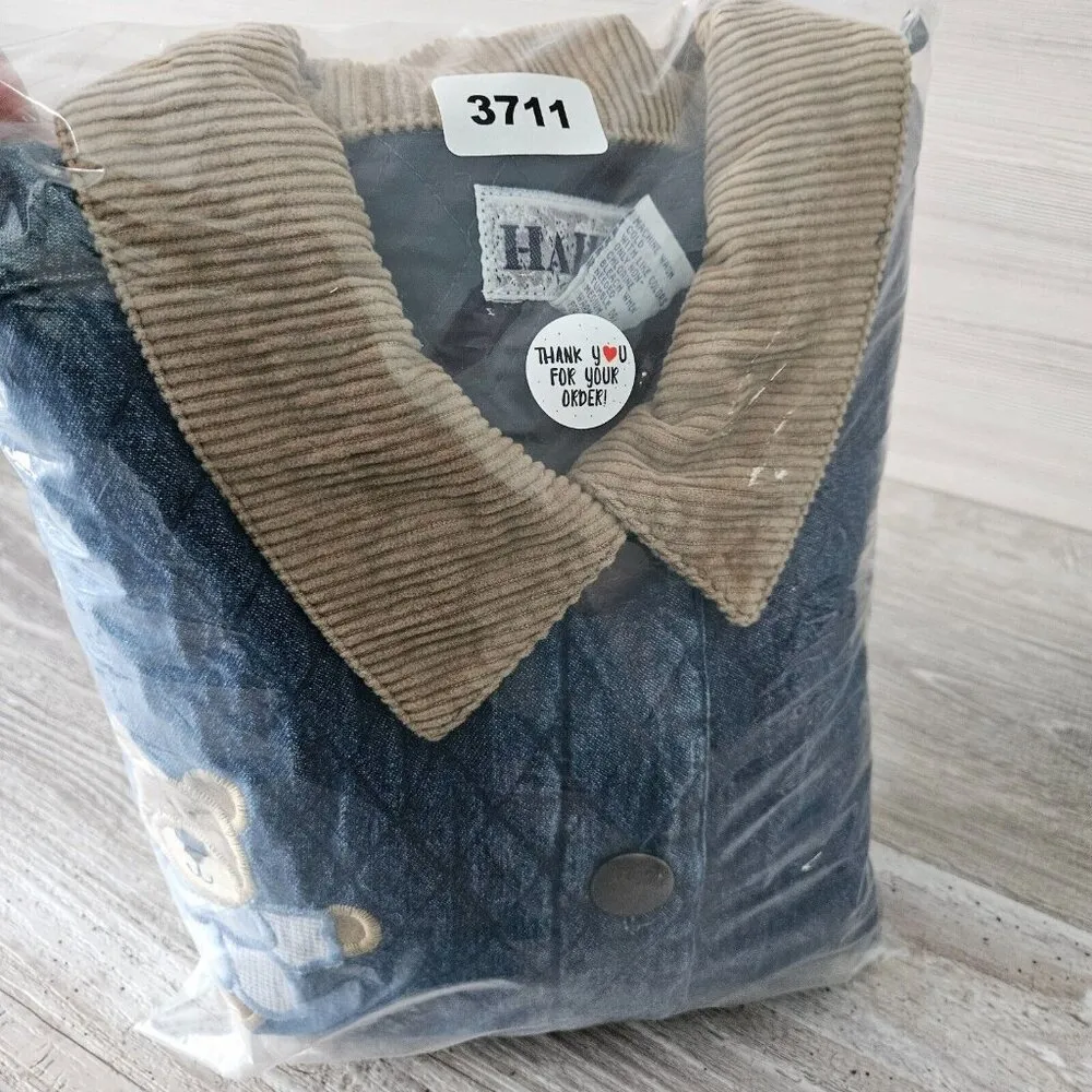 Haiks Jacket Womens M Barn Coat Quilted Denim Bear Teddy Lover Graphic Vintage Blue Size M - Image 15