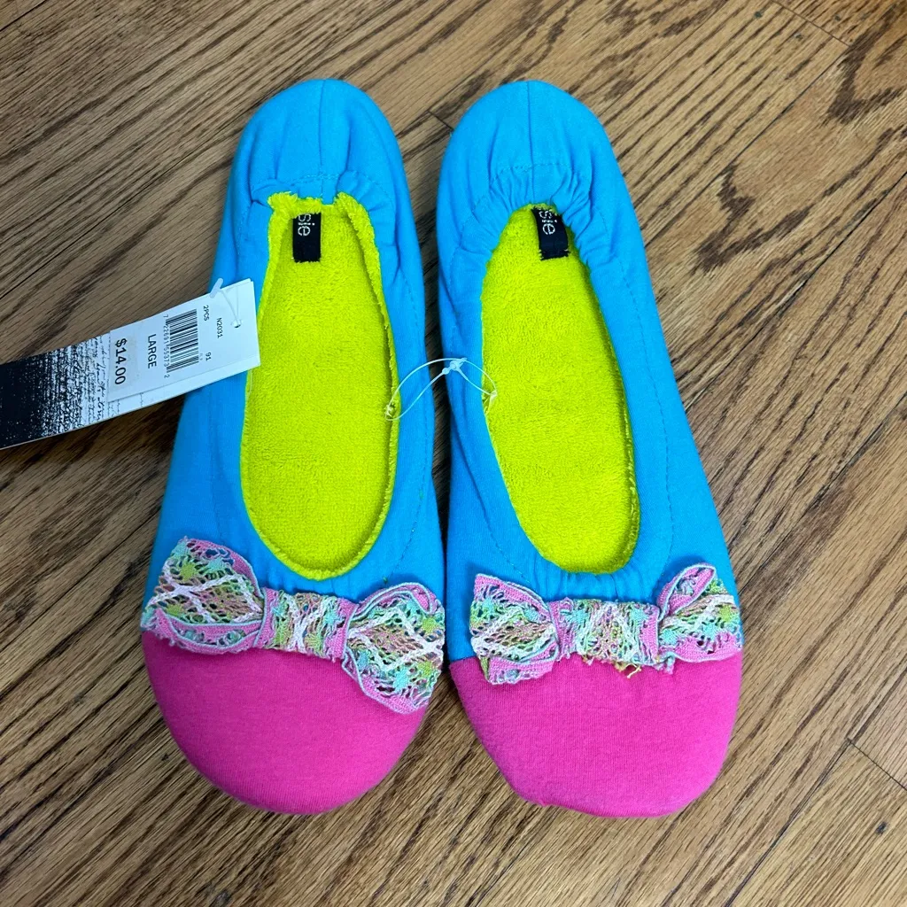 KENSIE Neon 80’s ColorBlock Front Bow Slip On Slippers Memory Foam Size 9/10 NWT - Image 13