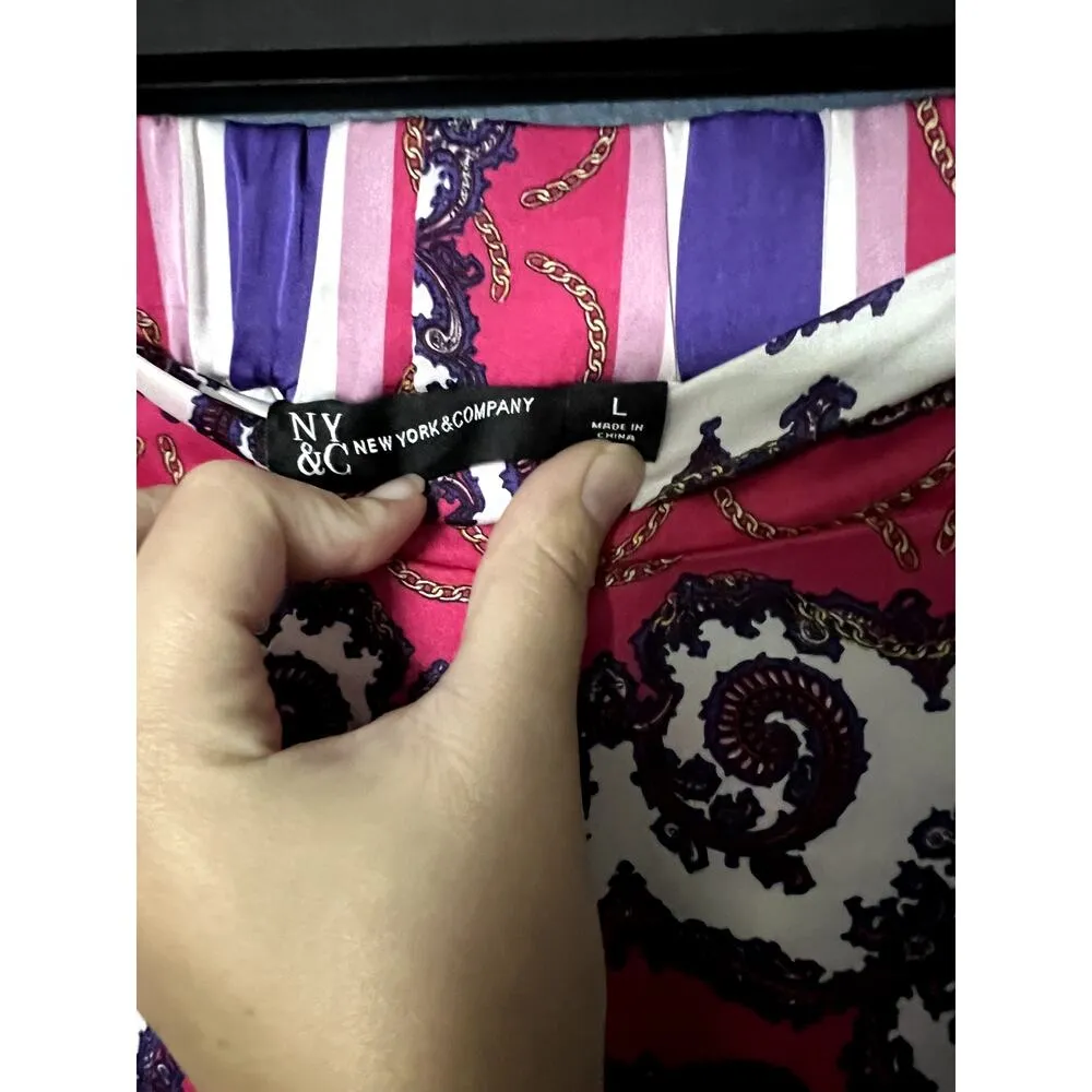 New York & Company Pink Purple Italian Designer Inspired Palazzo Pants Sz L Size L - Image 7