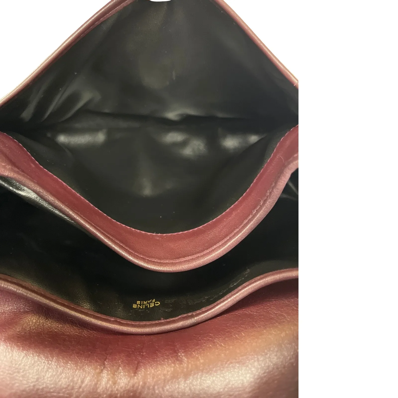 Vintage Celine Macadam Burgundy Flap Shoulder Bag Made In Italy Gold Hardware - Image 11