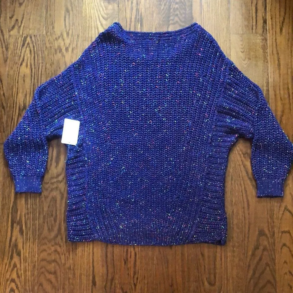 FREE PEOPLE Women’s Blue Neon Confetti Drop Shoulder Oversized Sweater Sz XS NWT - Image 5