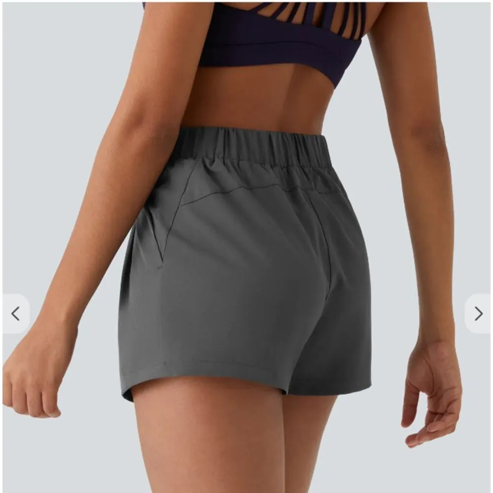 HALARA Mid Rise Elastic Waistband Drawstring Ruched Side Pocket Casual Shorts 3" - Image 4