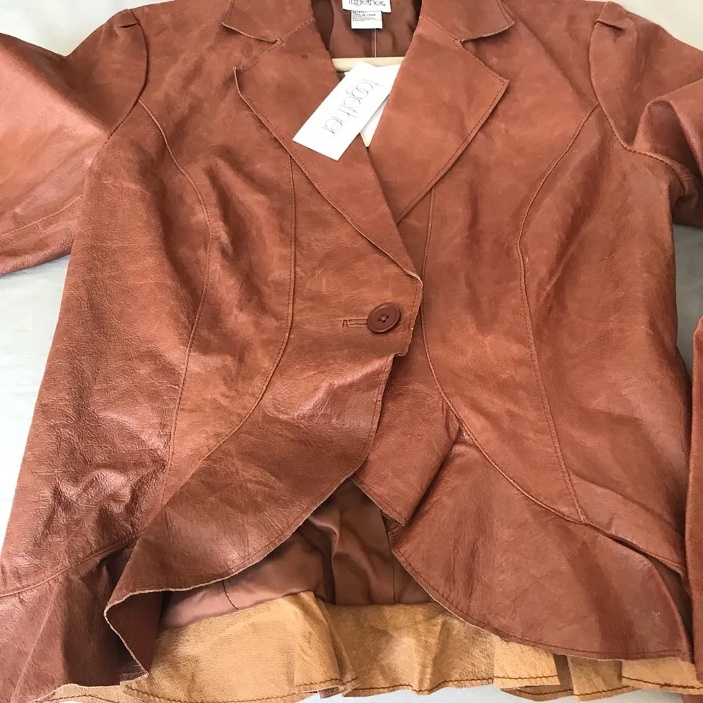 Together 100% Leather Jacket Brown Size 10 - Image 5