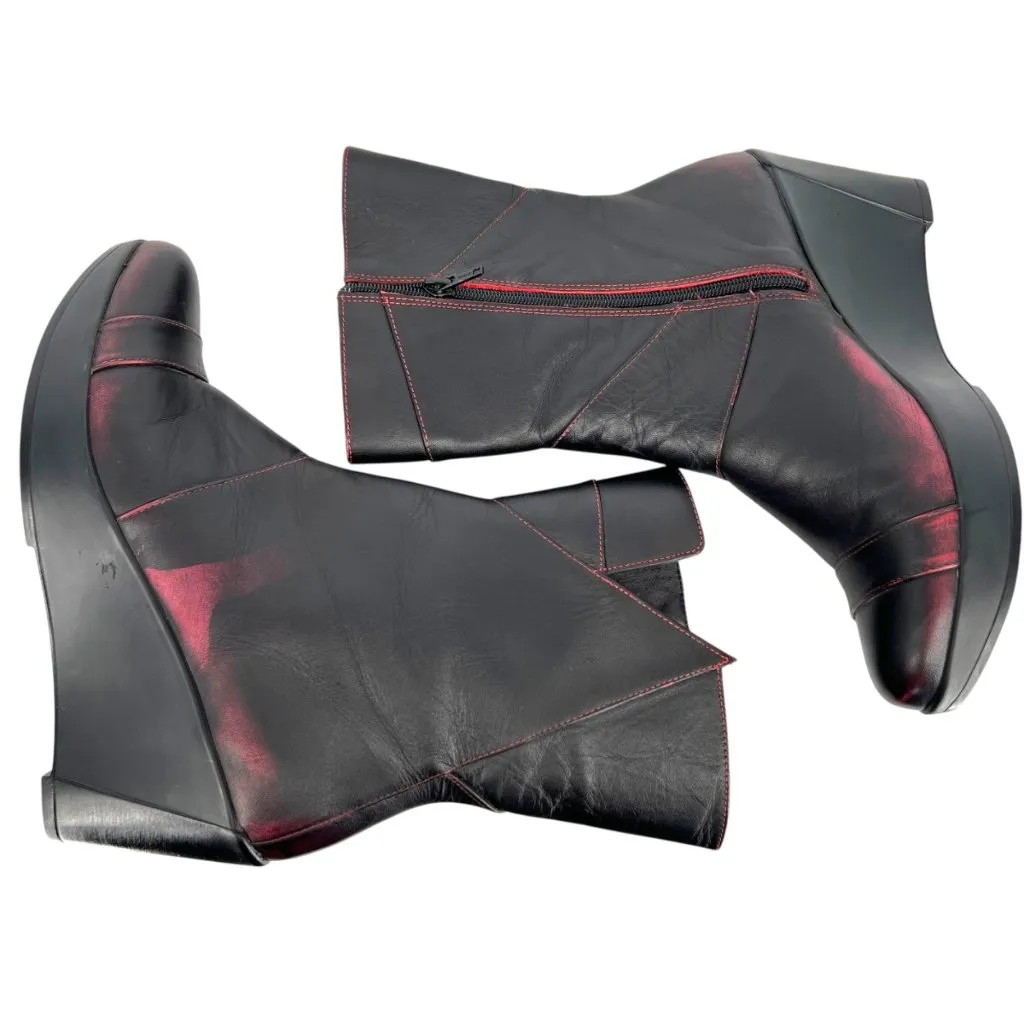 Naot Ella Volcanic Red Leather Wedge Boots Size 39 Black - Image 3