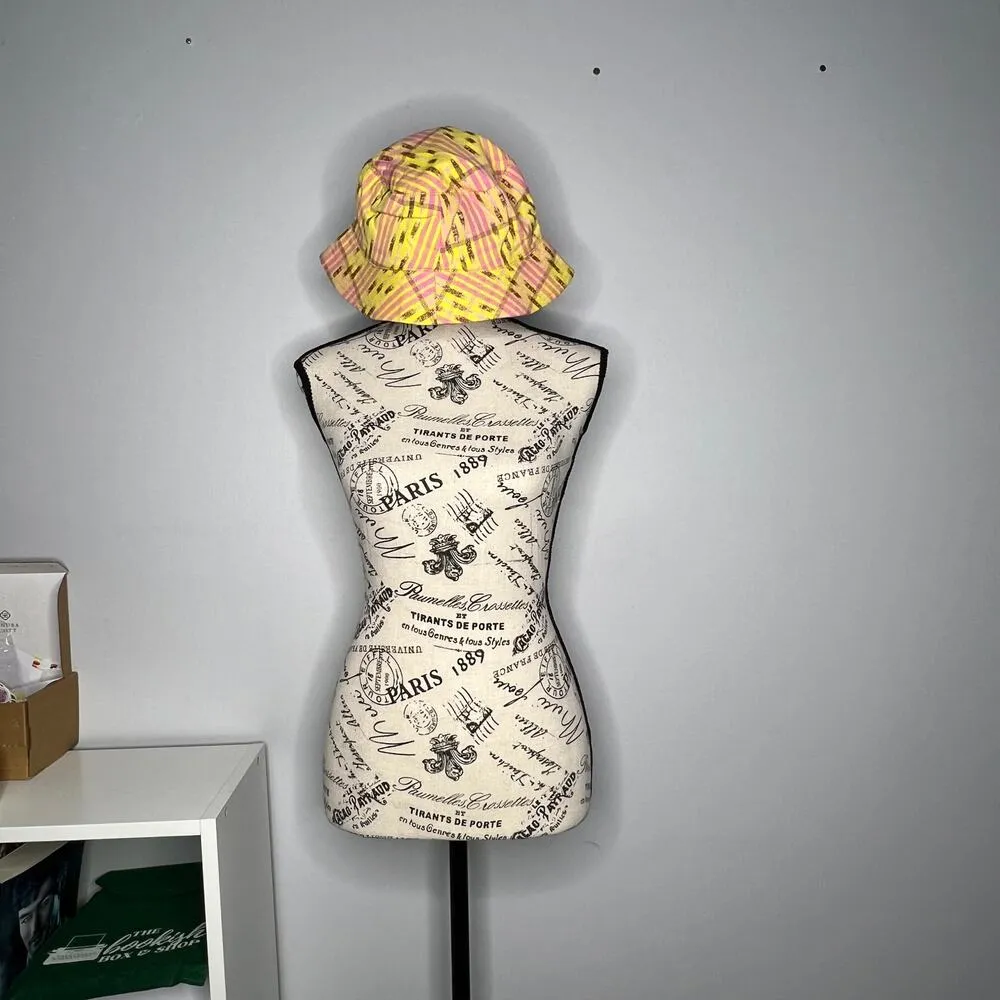 aerie Jacquard Reversible Bucket Hat - Cotton Yellow/Pink/Brown Adjustable Cap - Image 10