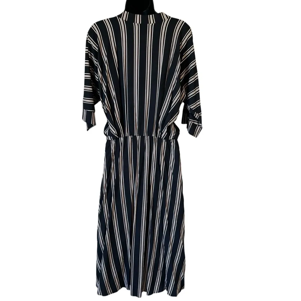 Anthropologie Uma & Leopold Black and Beige Striped Kaftan Midi Dress Brown Size M - Image 10
