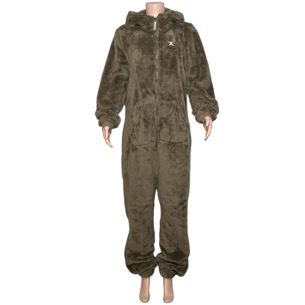 ONEPIECE Puppy Sherpa Jumpsuit, Taupe, Medium Brown - Image 5