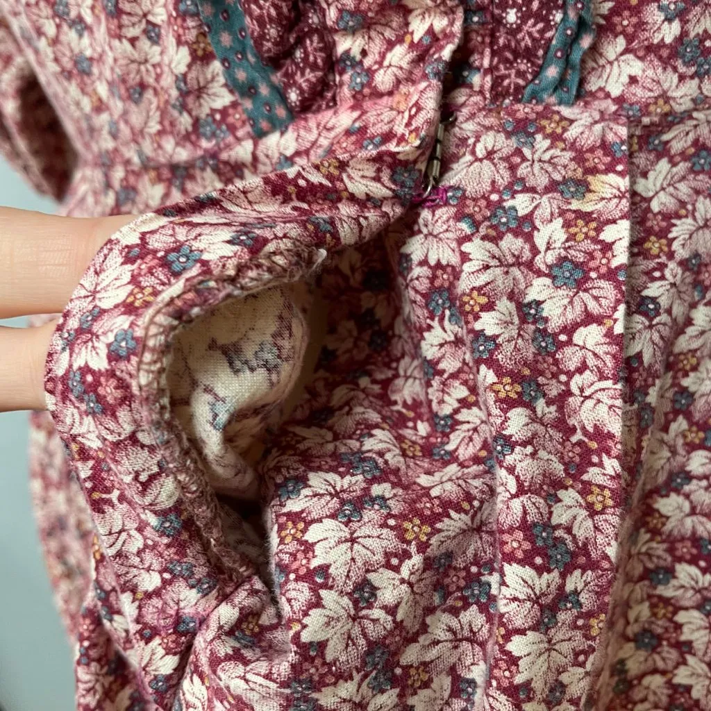 Vintage Eklecktic Prairie Dress‎ Edwardian Midi Calico Ruffles Cottagecore Retro Pink Size XXS - Image 13