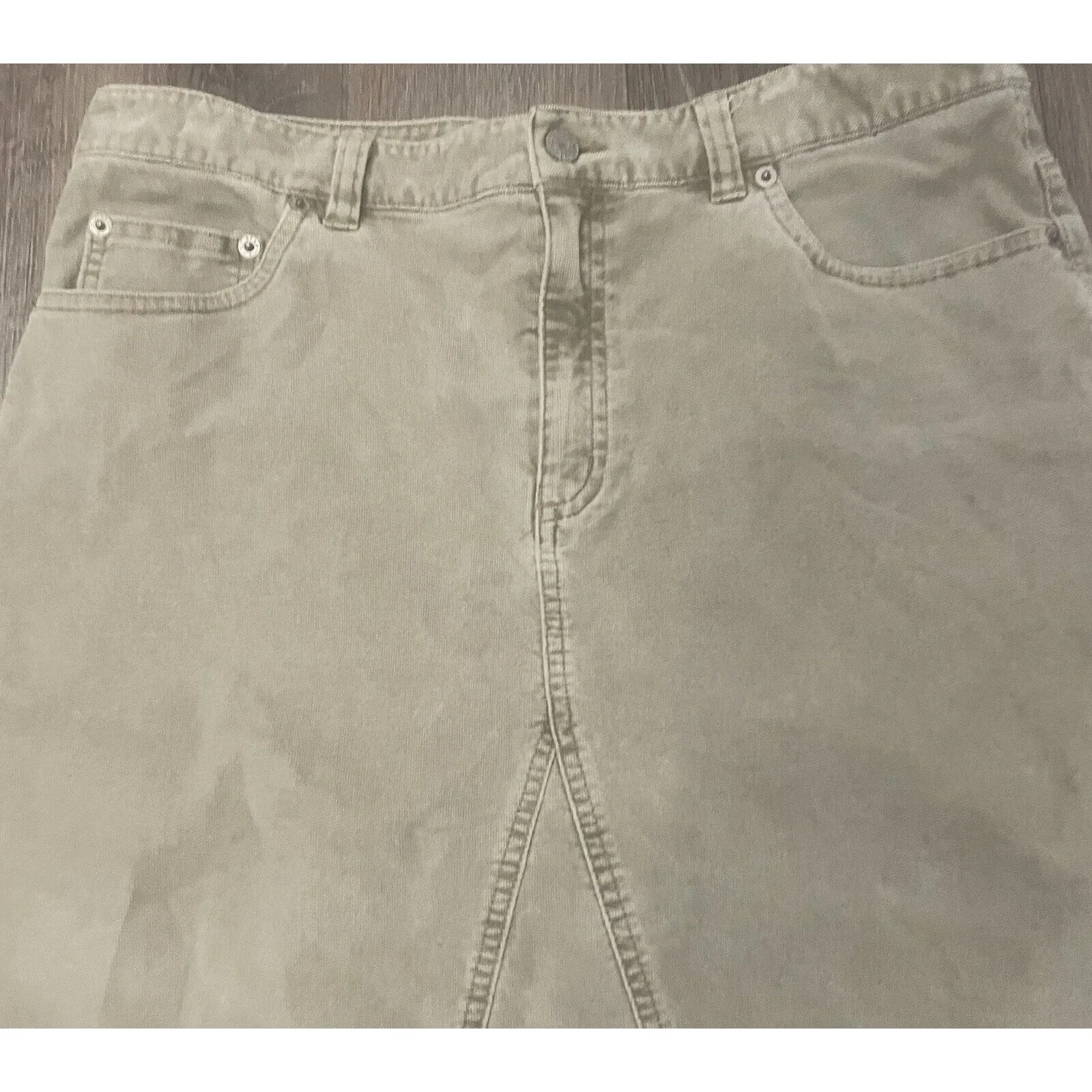 Vintage LL Bean Corduroy Cotton Olive Midi Skirt 12 Green - Image 3