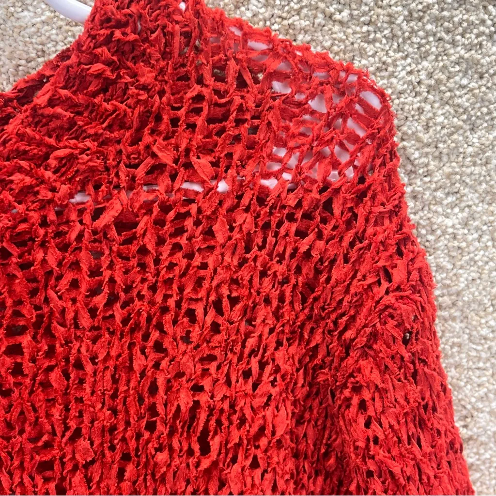 Imperfect y2k 100% silk top large crochet style crinkle red baddie going out top - Image 8