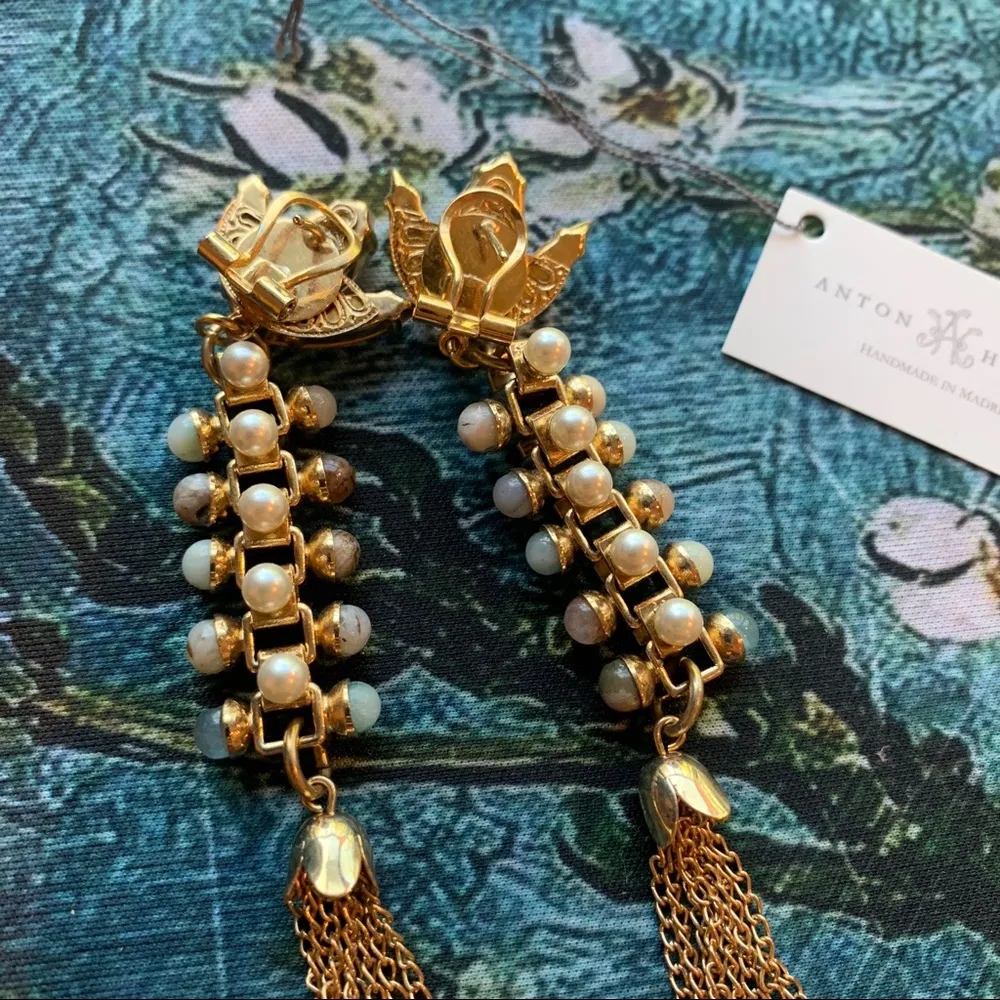 Anton Heunis Long Ladder Statement Earrings Gold Anthropologie Pearl Swarovski - Image 5