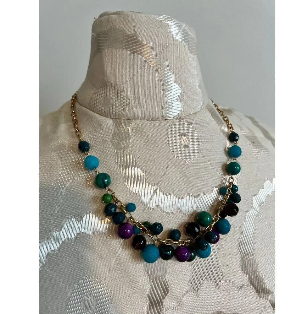 Beaded Aqua and Violet Necklace Blue - Image 2