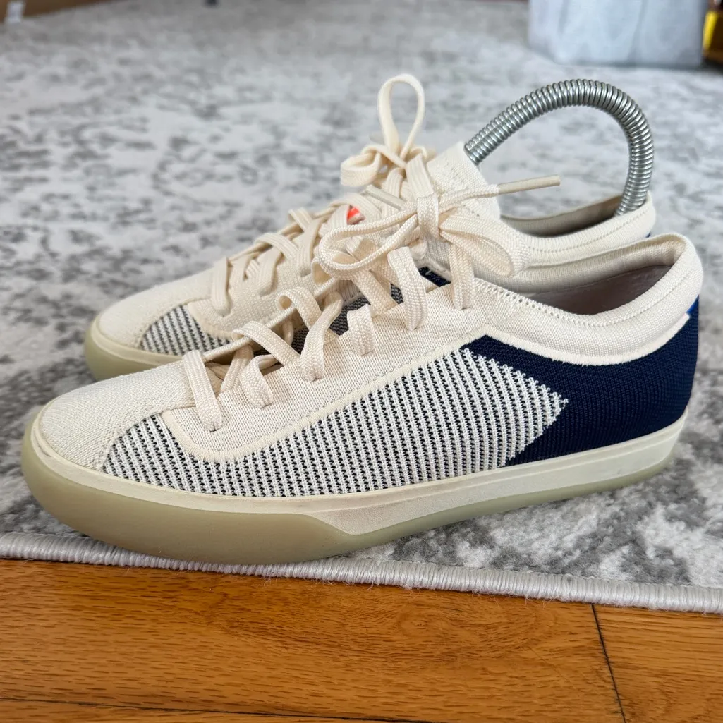 Rothy’s Lace Up Sneakers Classic Navy and Cream Striped size 7 - Image 6