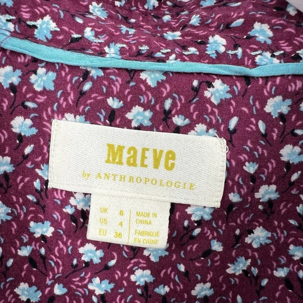 Anthropologie Maeve Calico Ditzy Floral Purple Button‎ Down Shirt Blouse Size 4 - Image 10