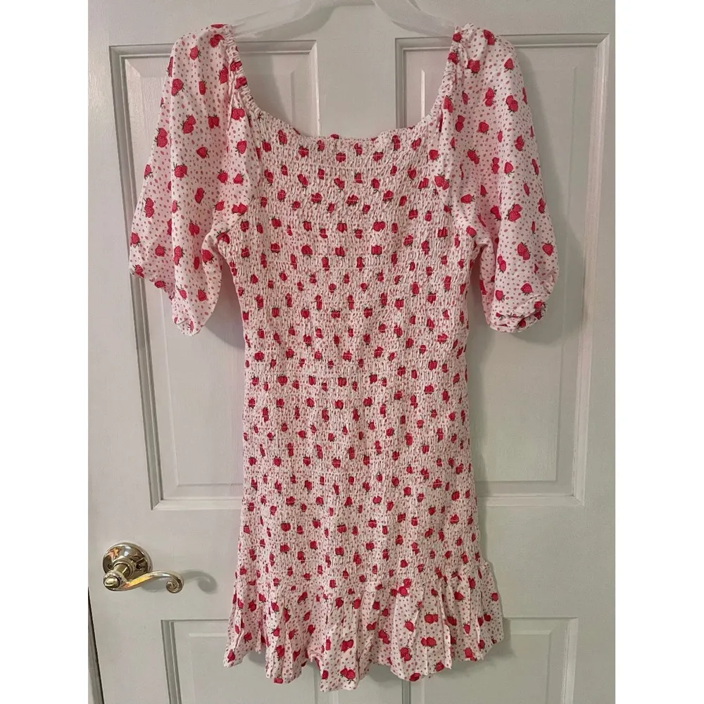 Strawberry Printed White Mini Dress - Image 2