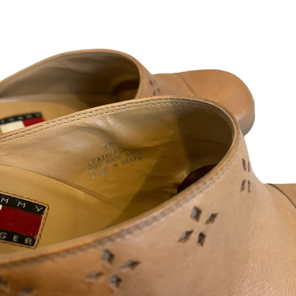 Vintage 90's Y2K Tommy Hilfiger Block chunky Heel laser cut Clogs, Sz 7 - Image 14